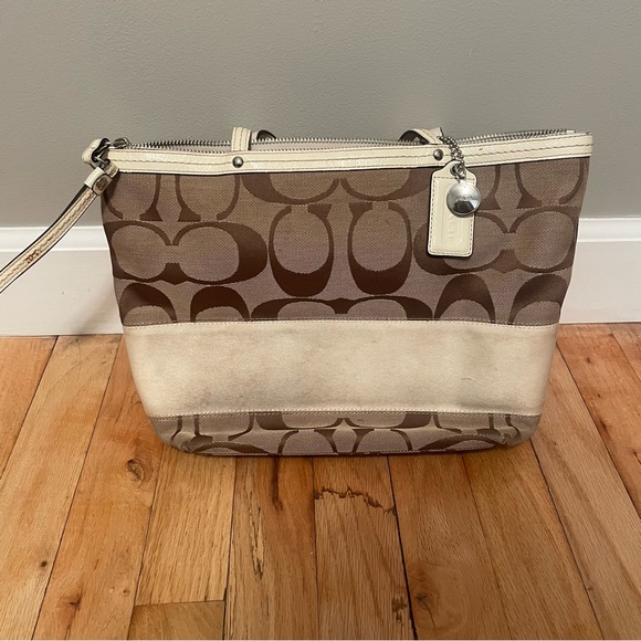 Coach Signature Stripe Tote Shoulder Bag - Picture 5 of 9